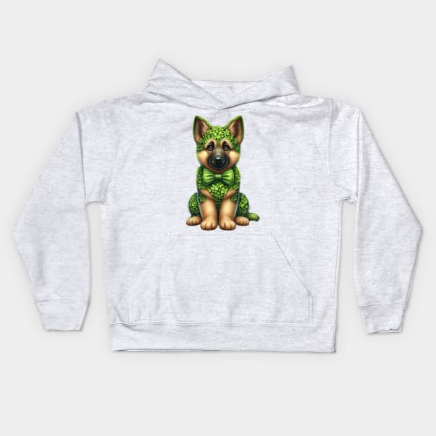 Clover German Shepherd Dog St Patricks Day Kids Hoodie by Chromatic Fusion Studio